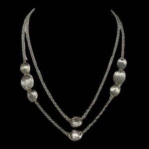LAUREN CONRAD LC SIGNED 16" DOUBLE STRAND TEXTURED OVAL STATION NECKLACE